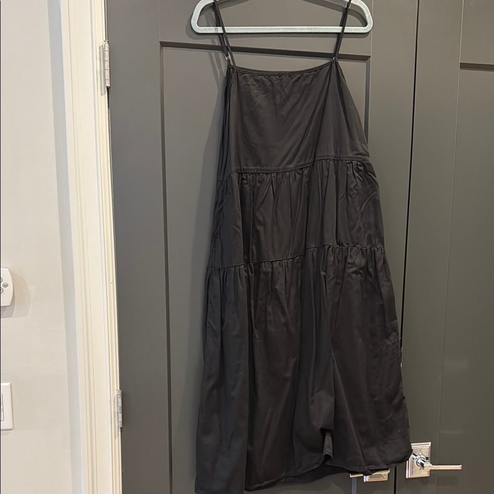 Enza Costa Black Tiered Slip Midi Dress